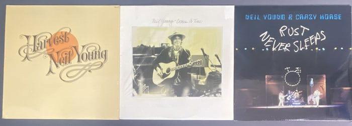 Vinyl Neil Young Albums Sealed Three albums by Neil Young, still sealed, never opened or played. Lot