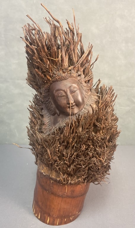 Carved Japanese Bamboo Root Carved face of a woman in bamboo root. She stands 15 1/2 inches tall. (1 of 7)