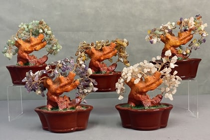 Semiprecious Gemstone Feng Shui Trees Set of 5 Five Feng Shui money trees featuring rose quartz,
