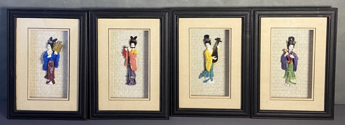 Vintage Ceramic Geisha Wall Hangings Set of Four Four ceramic hand painted geishas playing musical