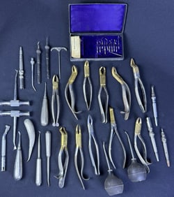 Vintage Dentistry Tools Extractors Picks Assorted tools from various manufacturers including Clev