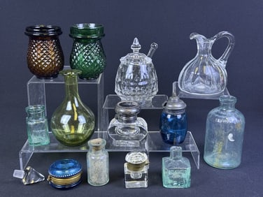 Vintage & Antique Glass Assorted Lot 14 pcs Mixed grouping of items. Please see photos for further