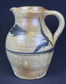 Vintage Stoneware Pottery Salt Glazed Pitcher 9.5 inches tall by 6.5 inches wide. Unsigned.