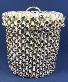 Native American Splint Ash Lidded Basket Stands 12 inches tall by 10.5 inches wide.