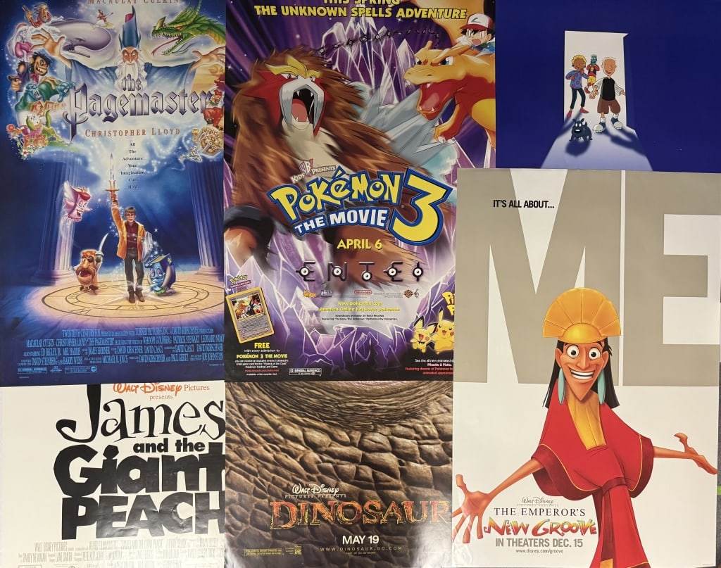 Mixed Lot One Sheet Animated Movie Posters 27 x 40 inches. double sided. From closed movie theater: 27 x 40 inches. double sided. From closed movie theater collection. Some light to heavy edge wear, creases and wrinkles and tears. 27 x 5 inch roll.