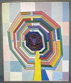 Original Oil Painting Labyrinth Signed Colorful geometric painting based on the Greek myth of the