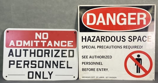 Enameled Metal Road Signs Danger No Admittance Two vintage road signs from Michigan.