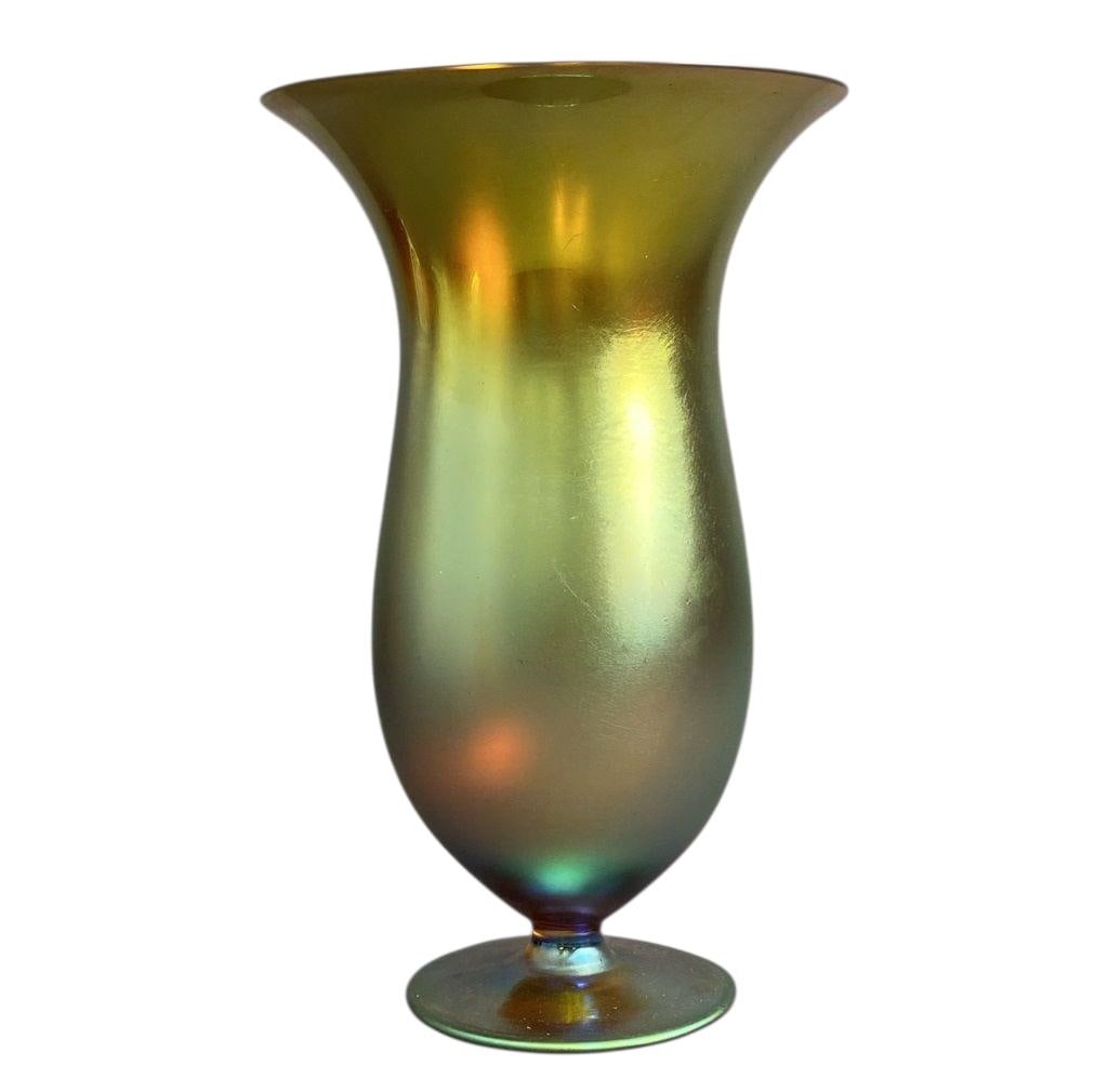 German Myra Krystal Art Glass Vase Early 20th century iridescent yellow and blue glass vase from (1 of 6)