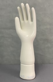 Vintage Ceramic Hand Glove Mold 1989 White ceramic hand marked Apr 9 1989 8 General Porcelain