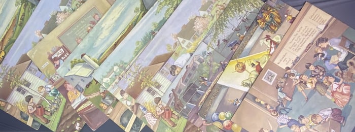 1950s Classroom Lithograph Set Erna Koralyi Set of nine lithograph posters designed by Erna Koralyi.