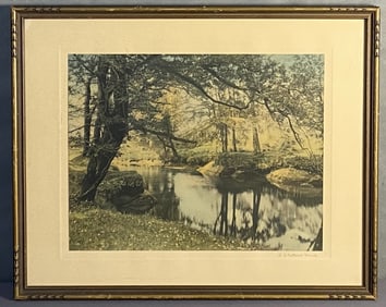 Wallace Nutting Sheltered Brook Photograph Hand tinted photograph by Wallace Nutting, titled A