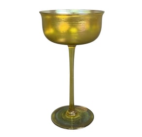 LC Tiffany Favrile Champagne Glass Yellow iridescent favrile glass stemmed champagne glass by Louis