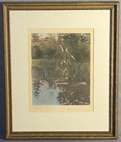 Wallace Nutting Indian Maidens Photo Signed Hand tinted antique photograph, Indian Maidens by