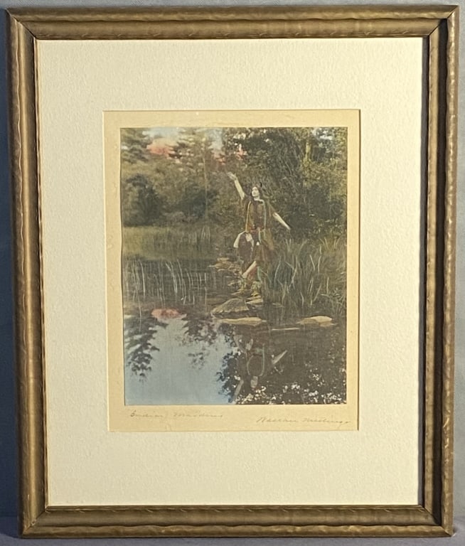 Wallace Nutting Indian Maidens Photo Signed Hand tinted antique photograph, Indian Maidens by (1 of 5)