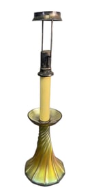 LC Tiffany Glass Candlestick Holder Candlestick lamp by Louis Comfort Tiffany, missing shade. Marked