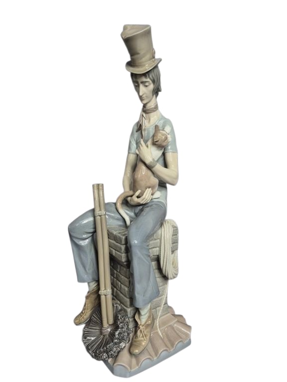 Lladro Figurine Sad Chimney Sweep 1253 Crack on the back of the neck, no other visible damage. 17: Crack on the back of the neck, no other visible damage. 17 inches tall.