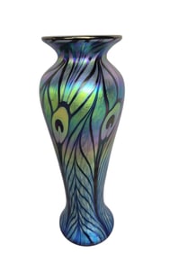 Lindbergh Studios Peacock Feather Vase Vase is approximately 12in tall. No cracks or chips. Bottom
