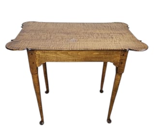 Handcrafted Tiger Maple Wooden Side Table Measures 31 x 20 x 27 inches tall. Few marks and scratches