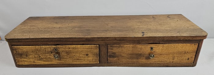 Antique Handcrafted Wooden 2 Drawer Cabinet Chest Measures 36 x 12 x 6 inches tall. Keys present but