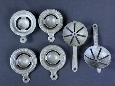 Vintage Tin Egg Separators Gem Rumford Kimo 6 in total. See photos for further details.