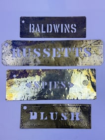 Vintage Brass Stamped Apple Signs Four signs measuring  7.5 x 1.5 inches, 10 x 3.5 inches and 11.5 x