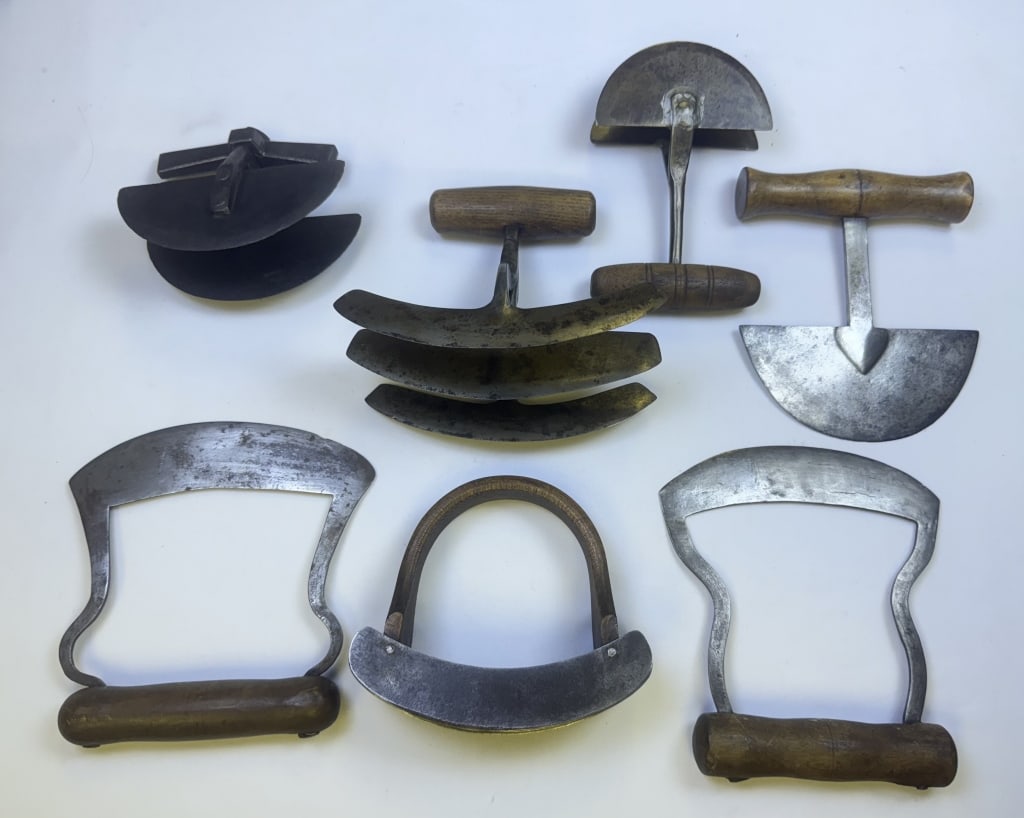 Antique Vintage Metal & Wood Food Choppers 3 single and 3 multi bladed. Please refer to photos for (1 of 6)