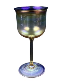 L.C. Tiffany Stemmed Iridescent Glass 5.75 inches tall by 2.75 inches across.  Free from damage.