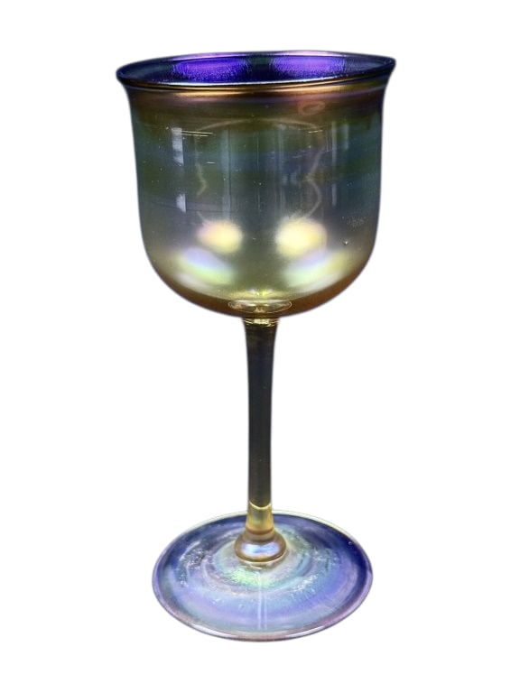 L.C. Tiffany Stemmed Iridescent Glass 5.75 inches tall by 2.75 inches across.  Free from damage. (1 of 5)