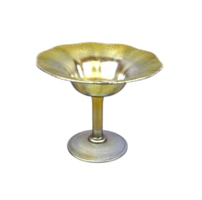 L.C. Tiffany Favrile Iridescent Glass Compote 4.4 x 5.4 inches.  Free from damage. See photos for