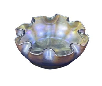 L.C. Tiffany Iridescent Glass Salt Cellar 2.75 x 1 inches. Free from damage. See photos for further