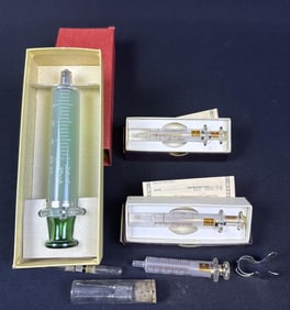 Vintage Glass Syringes and Hypodermic Needles 4 Syringes circa 1950s.
