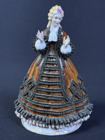 Sitzendorf Godey’s Fashions Figurine 1863 October 6.75 inches tall. 5 inches wide.   Good