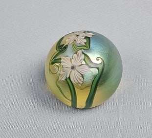 Orient & Flume Glass Paperweight Floral 1984 Approximately 2.5 x 2 inches. Free from damage. Please