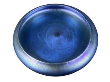 Steuben Aurene Peacock Blue Iridescent Glass Bowl 10 x 1.75 inches. Good condition free from chips
