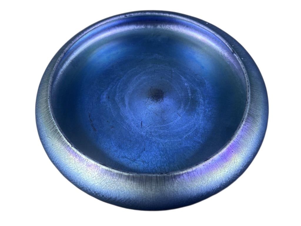 Steuben Aurene Peacock Blue Iridescent Glass Bowl 10 x 1.75 inches. Good condition free from chips (1 of 7)