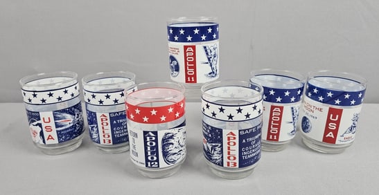 Vintage NASA  APOLLO Libby Commemorative Glasses Set of 7