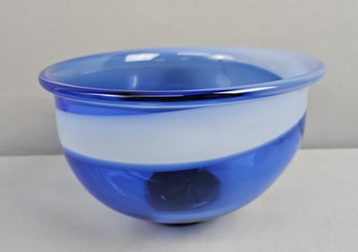 Vintage Hand Blown Transjo W.R.C. Color Fused Bowl Bowl is 9 inches in diameter and 6 inches tall.