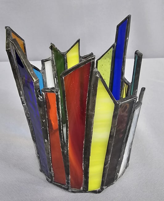 Vintage Handcrafted Stained Glass Candle Holder Measures 5 inches tall. Free from damage, chips or (1 of 7)