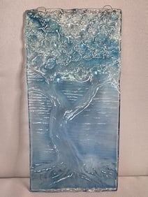Handcrafted Textured Art Glass Tree Wall Hanging Measures 5 x 10.5 inches tall. Free from damage.