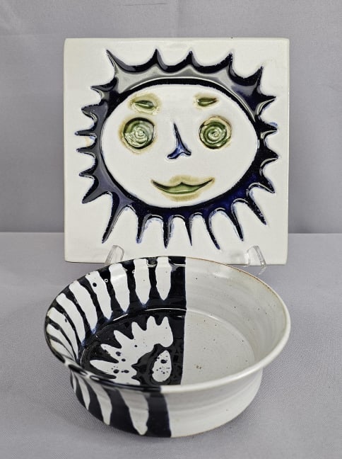 Signed Studio Pottery Bowl & Bennington Vermont Pottery Sun Trivet Tile (1 of 9)