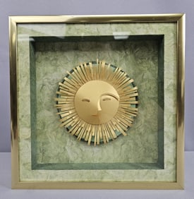 Jane Cloutier Dandelion Sunface Paper Sculpture Art Piece  Measures 10 x 10 inches tall.