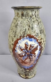 Vintage Large Art Pottery Vase with Embossed Flowers