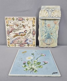 Decorative Wall Plaques Tiles Including Edna Hibel Plaster Fresco Plaque