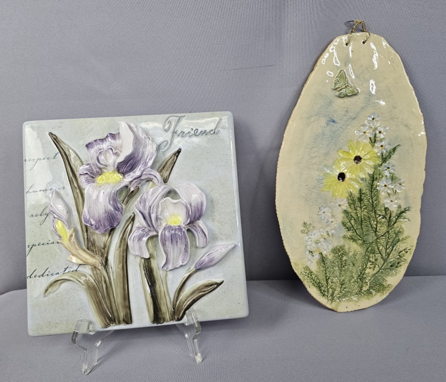 Decorative Floral Wall Plaques Tiles Square one measures 8 x 8 inches. Second one measures 6 x 11 (1 of 11)