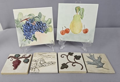 6 Assorted Decorative Ceramic Tiles Larger squares measure 6 x 6 inches. Smaller squares are 3.5 x