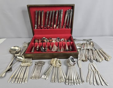 Assorted Silverplate & Stainless Flatware in Box Oneida Dansk Holmes & Edward’s