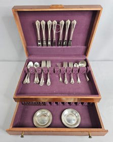 Wallace Sterling Flatware Set & Gorham Sterling Plates Butter Pats & Box