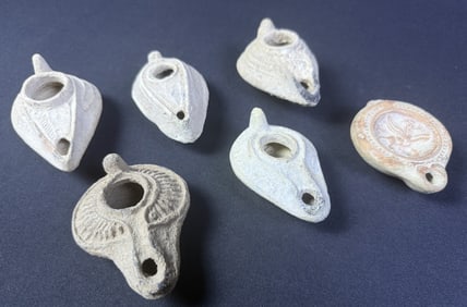 Terracotta Oil Lamps Lot of 6 Different designs. Age unknown.