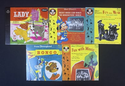 Vintage Disney Children’s 45 Vinyl Records 1950s DBR50 Mickey Mouse Club