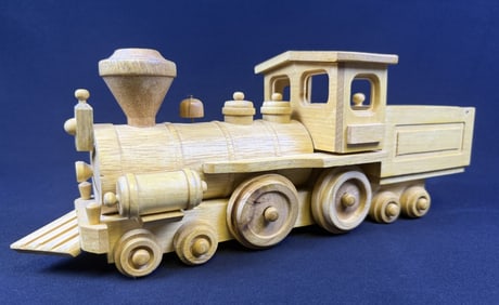 Hand Crafted Wooden Train Engine With rolling wheels.